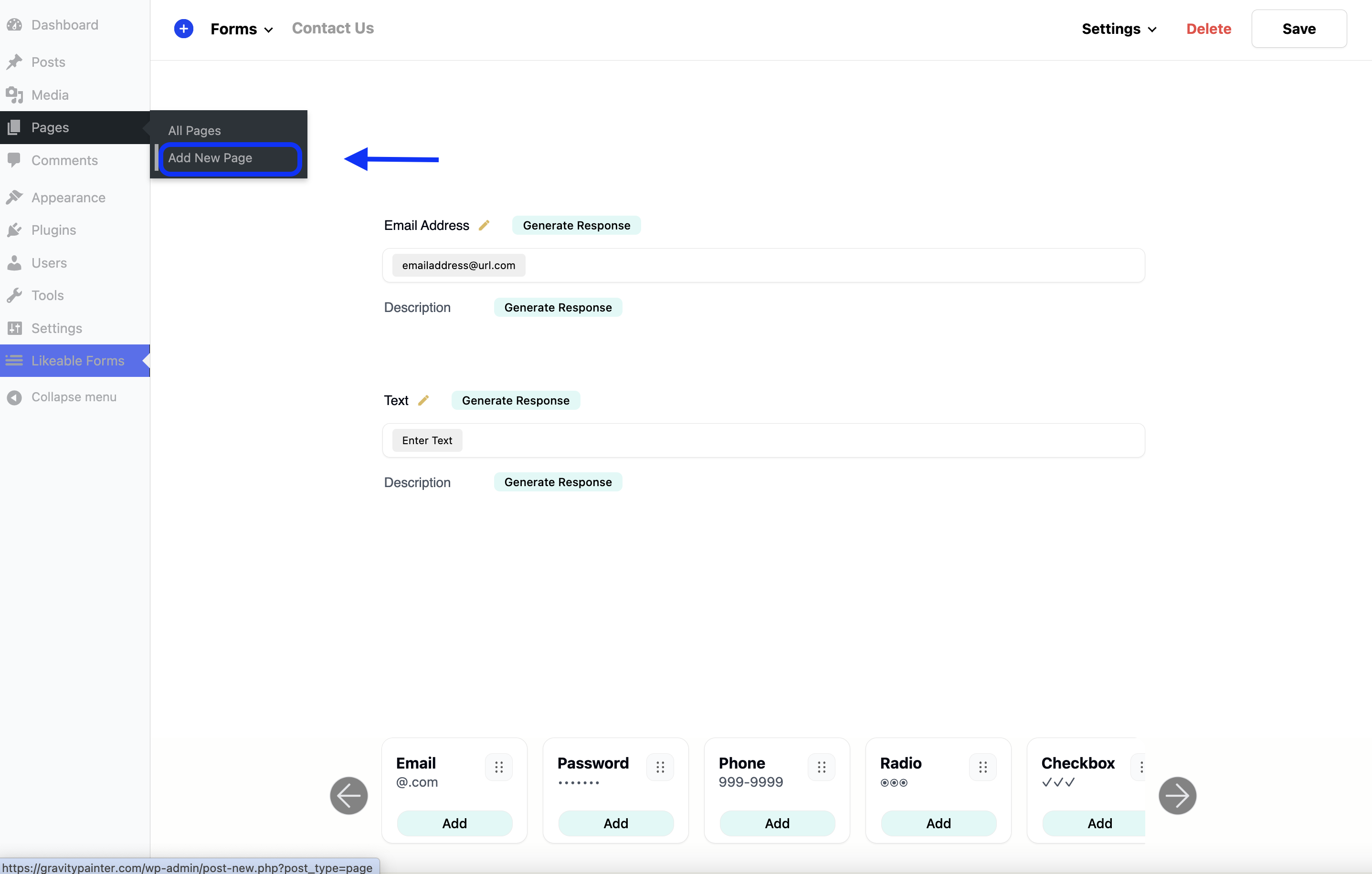 add new wordpress page