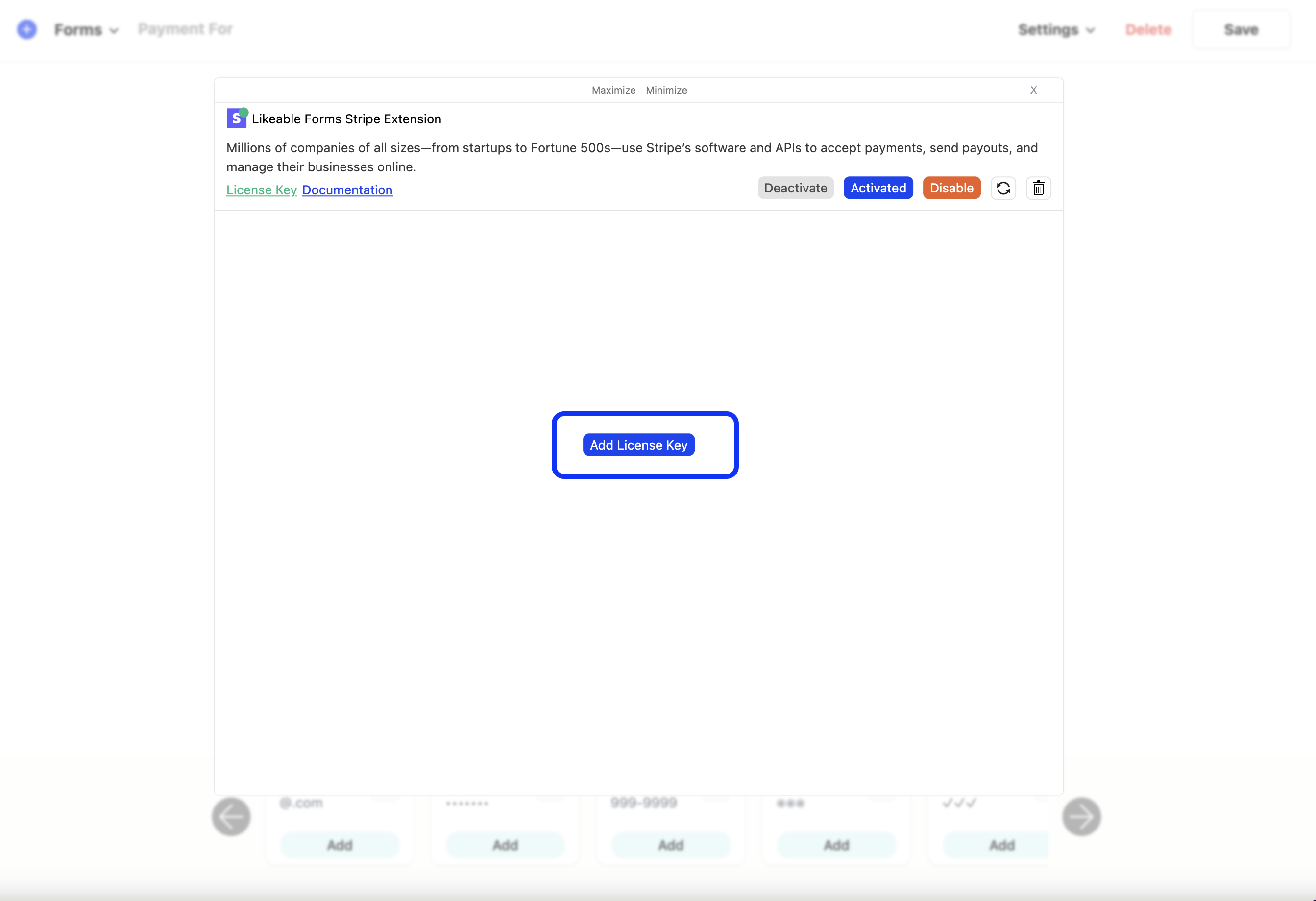 adding our api keys to connect with payment gateway via license key modal