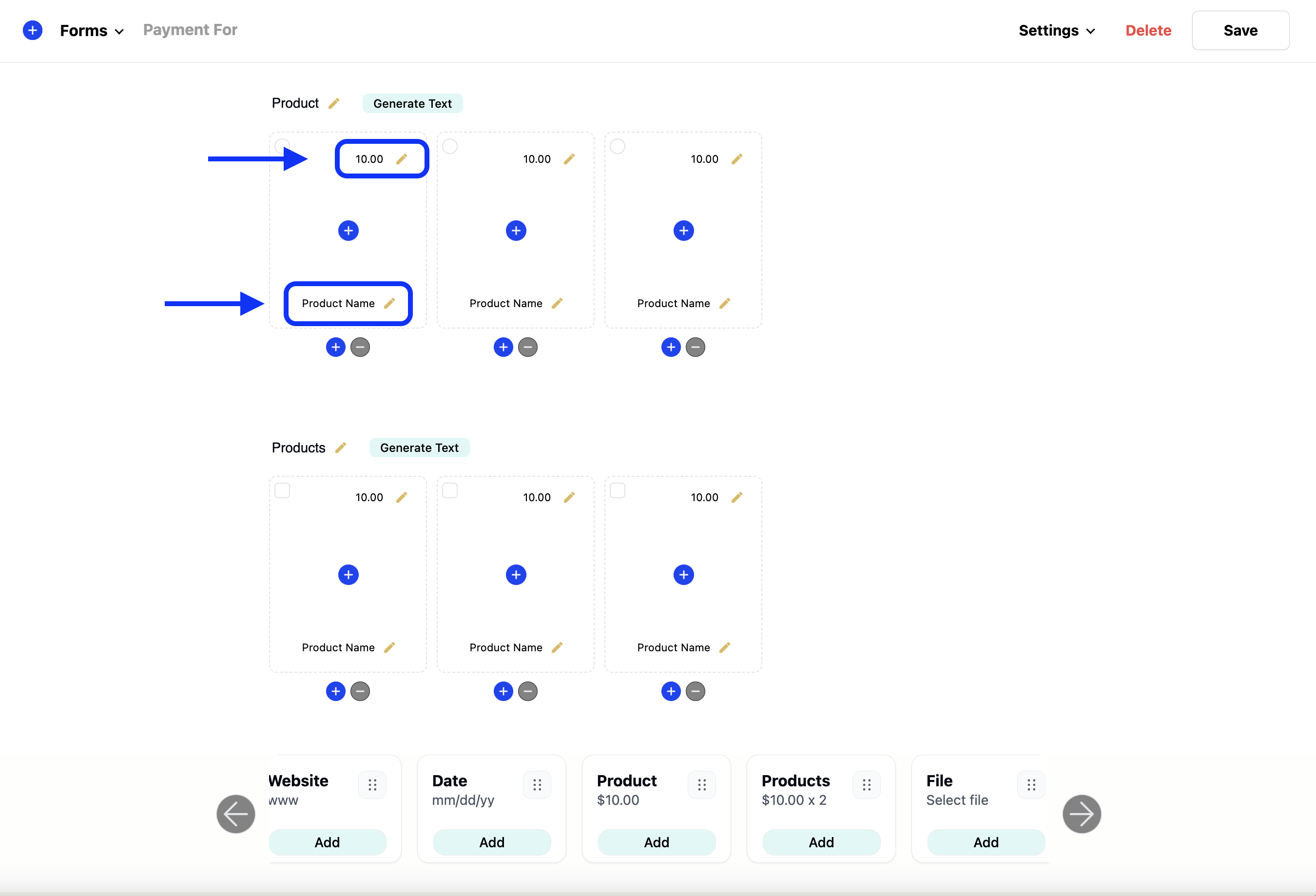 adding product names and prices