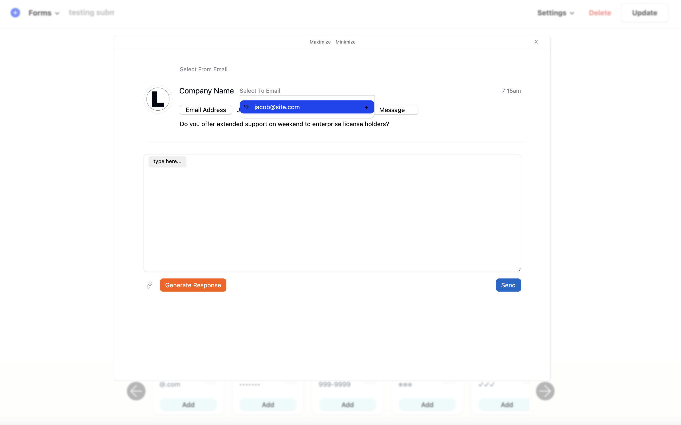adding the to email address from a drop down