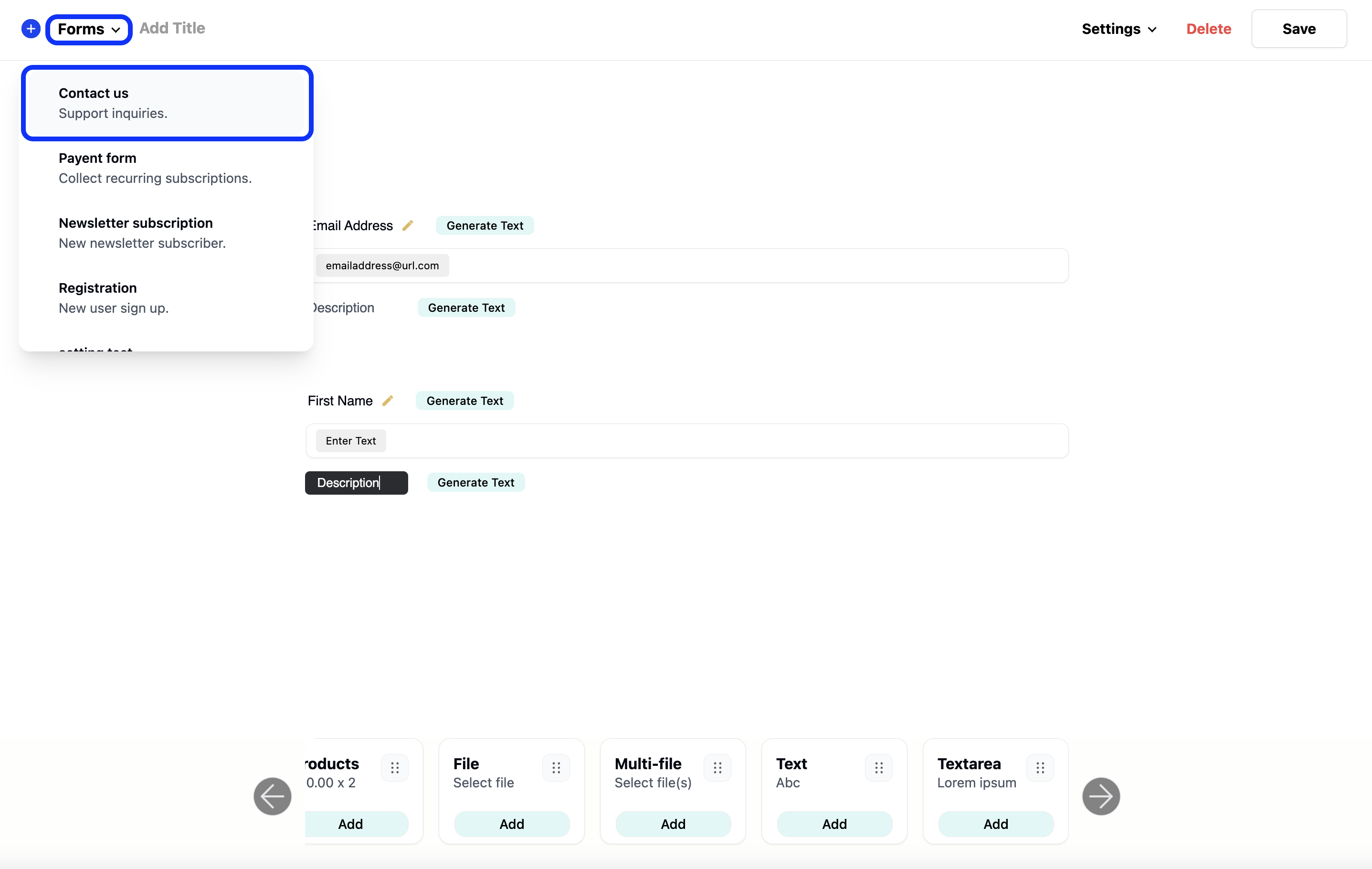 selecting a form from the form title drop down