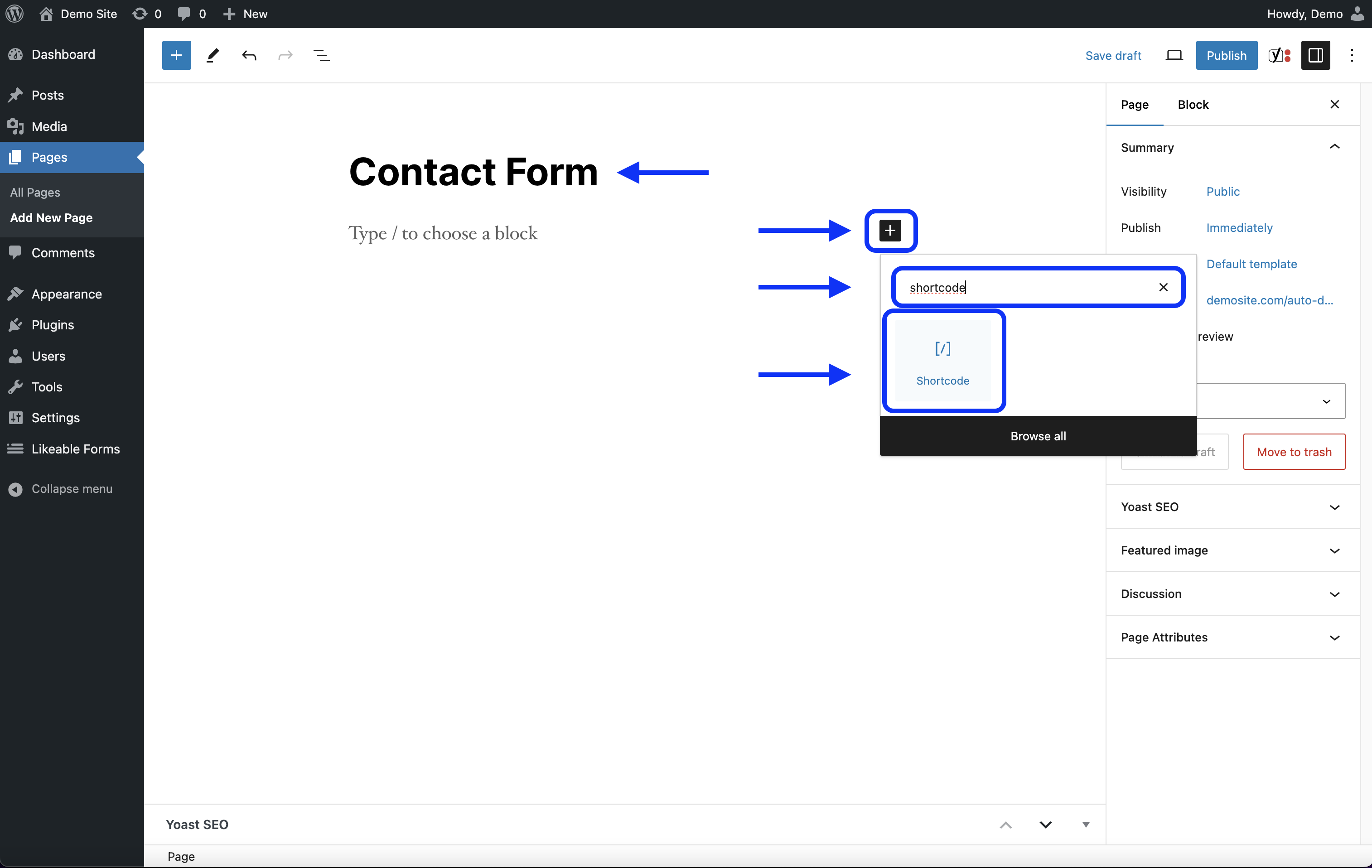 add shortcode block