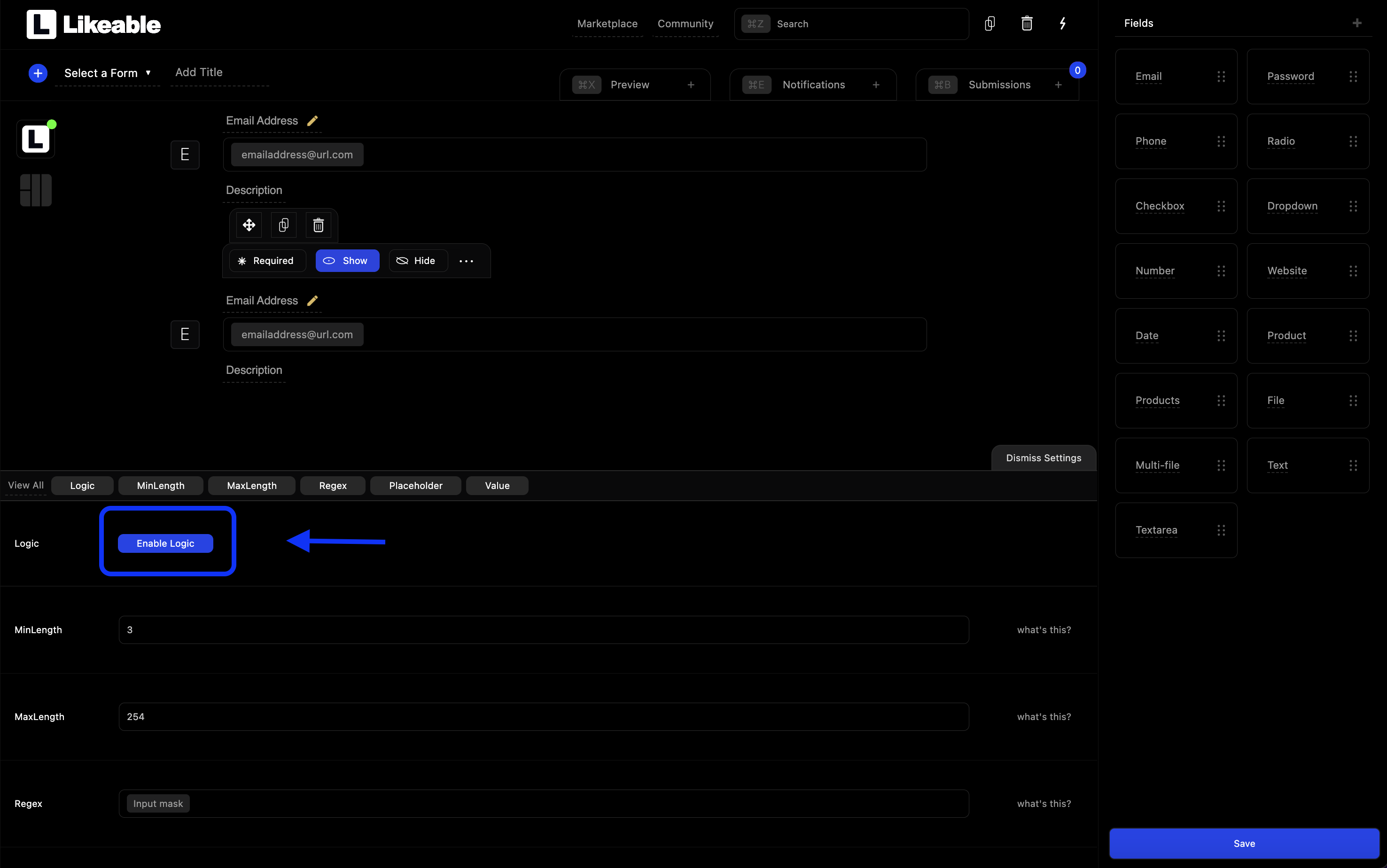 enable logic button